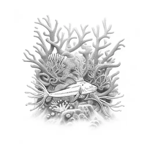 A Joint Made Of Coral Reef Surrounded By Underwater Creatures And A Monkey Exploring It
