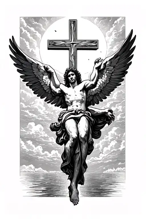 Icarus Falling From Sky With A Cross In The Backround