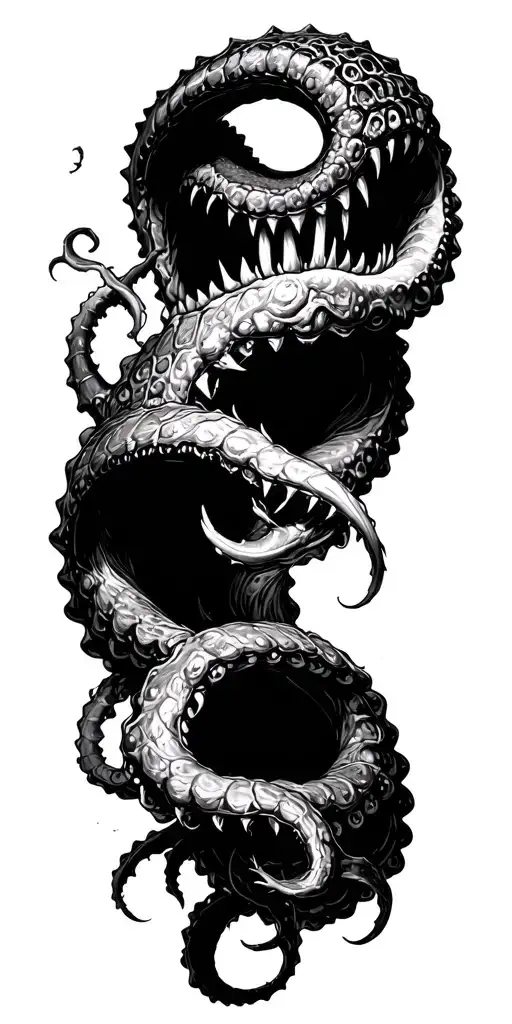 Kraken Wrapping Its Tentacles Teeth Claws And Cthulhu