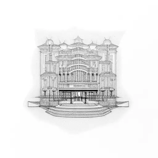 Architectural Blueprint Of A Music Venue With A Grand Piano In The Foreground