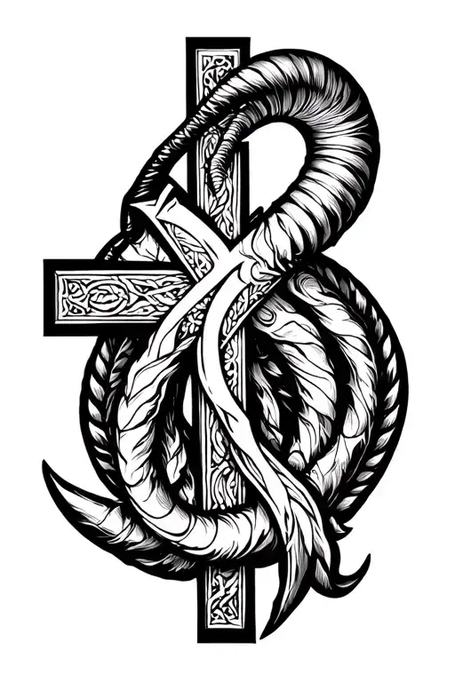 Cross And Capricorn Sign Intertwined