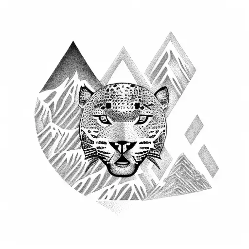 A Mountain Range With A Hidden Jaguar Camouflaged Among The Peaks