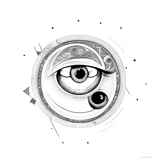 Line Work Style Eye With A Crescent Moon Shining Underneath It
