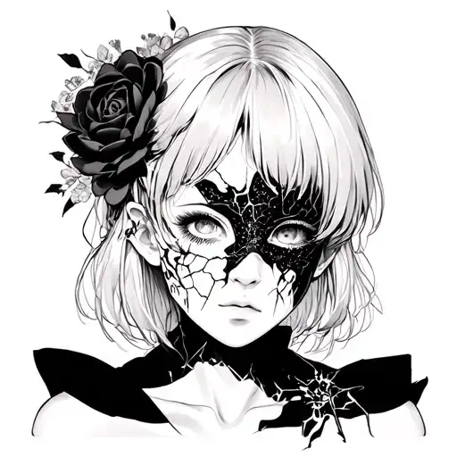Anime Girlnwith A Broken Porcelain Mask