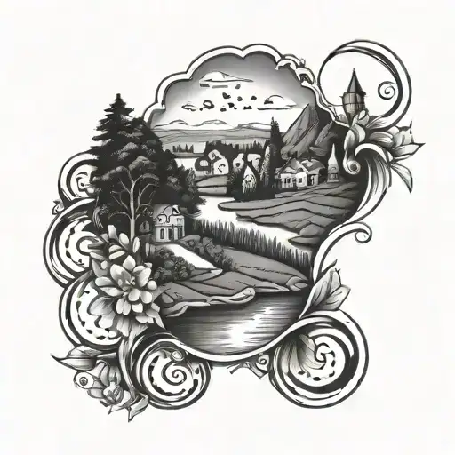 A Tattoo Design Combining Musical Notes And A Beautiful Dutch Landscape