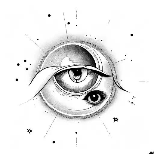 Line Work Style Eye With A Crescent Moon Shining Underneath It