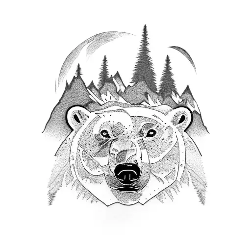 Polar Bear With Mountain Range Background