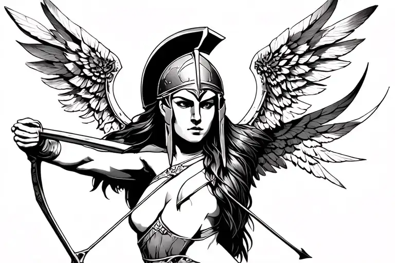 Artemis With Its Bow And A Spartan Helmet
