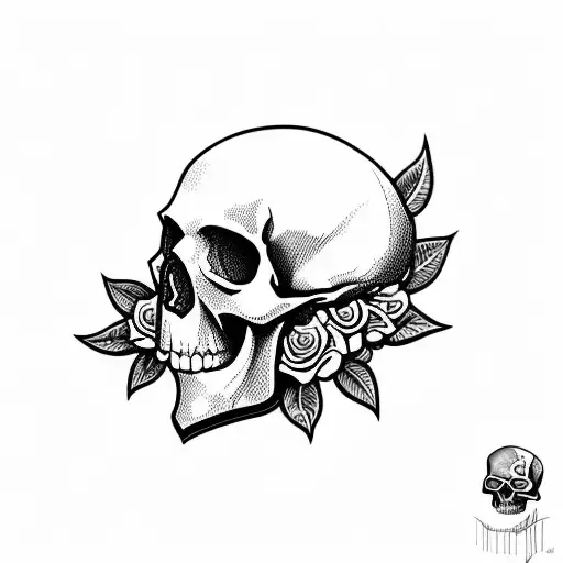 Old Skull Being Broke By Braches And Flowers