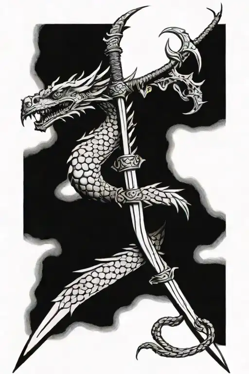 Dragon Wrapped Around Sword With 999 Incorporated