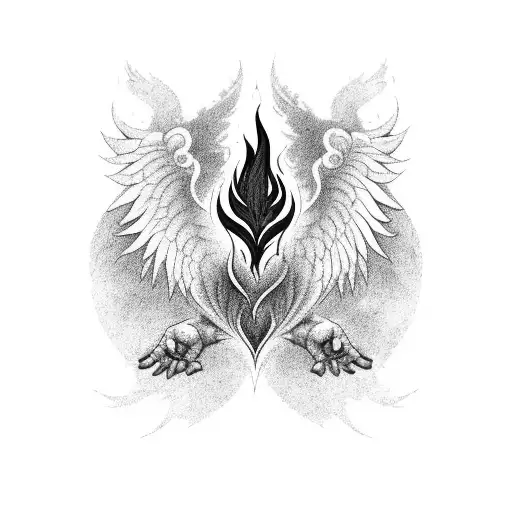 A Fiery Phoenix Rising From A Heart In The Hand