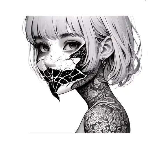 Anime Girl With Broken Porcelain Mask