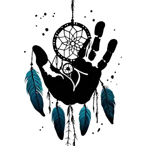 Black Handprint With Dream Catcher In Front