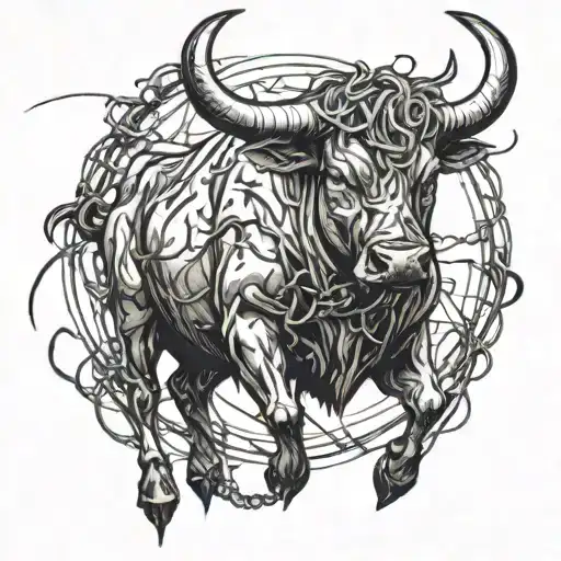 Bull With Rider Wrapped In Barbed Wire With Blood Dripping Down