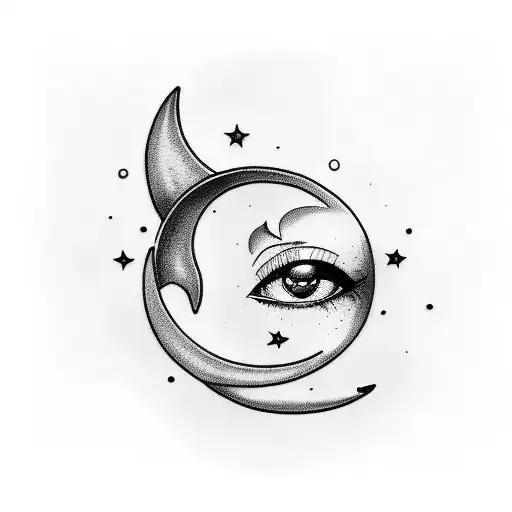 Crescent Moon Underneath A Cartoon Eye