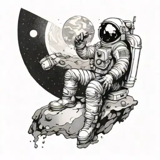 The Astronaut Sits On The Moon And Smokes