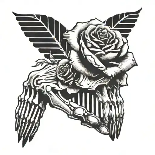 Bone Hand With A Rose And Piano Keys Forming