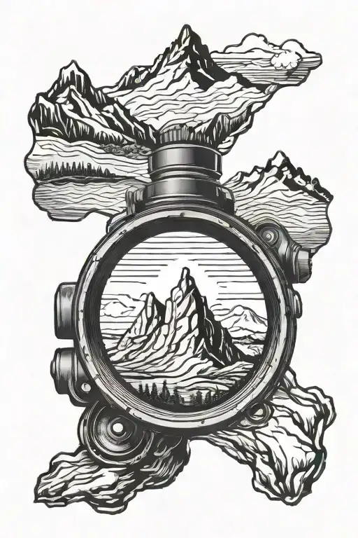 Camera Lens With A Mountain Landscape Inside