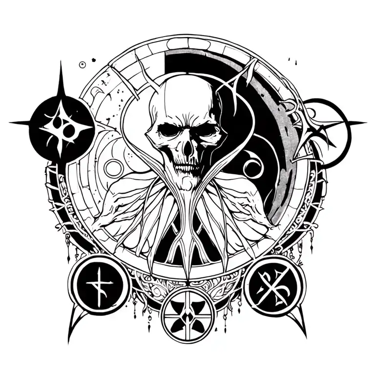 Satanic Markings Summoning Tattoo Design Featuring Symbols And Circles