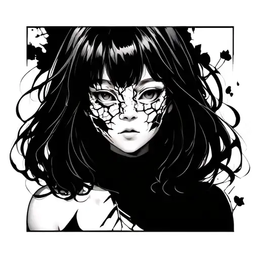 Anime Girl With Broken Porcelain Mask