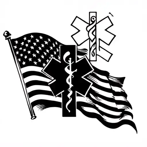 Paramedic Symbol Intertwined Within American Flag Waving