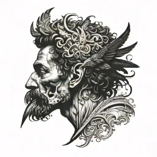 Marcus Aurelius Half Face Morphing Into Skull With A Crow