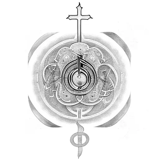 A Combination Of Musical Notes And Religious Symbols Representing The Harmony Of Gods Will