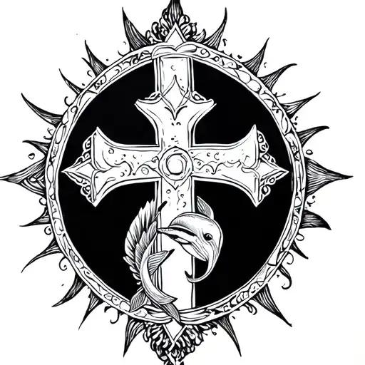 Cross With Dolphin In The Center
