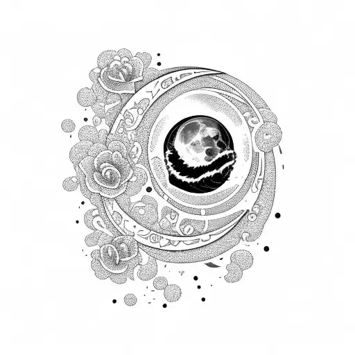 Moon With Flowers And Wave