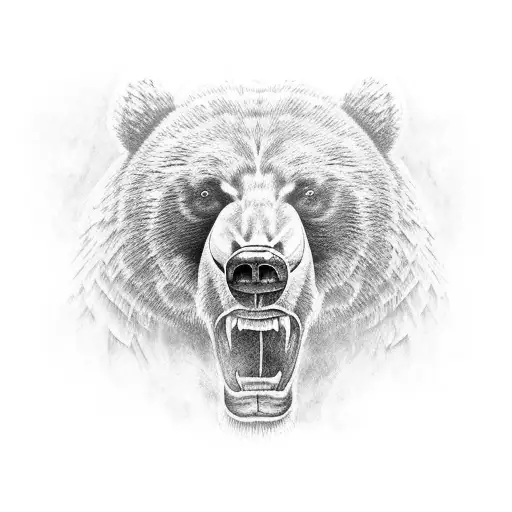 Realistic Lillies And Growling Bear