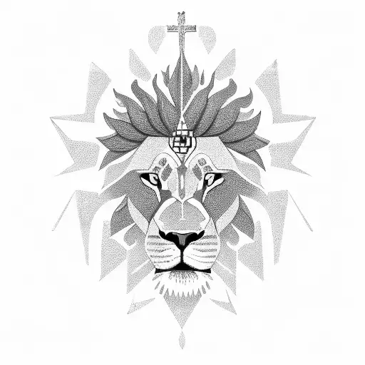 A Strong And Powerful Lion Surrounded By Symbols Representing The Client's Church And Faith