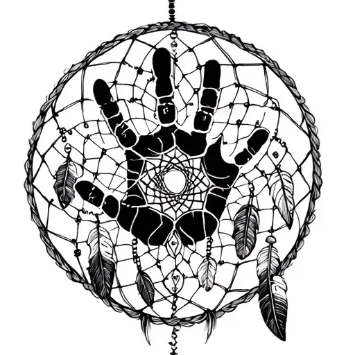 Black Handprint With Dream Catcher Entangled