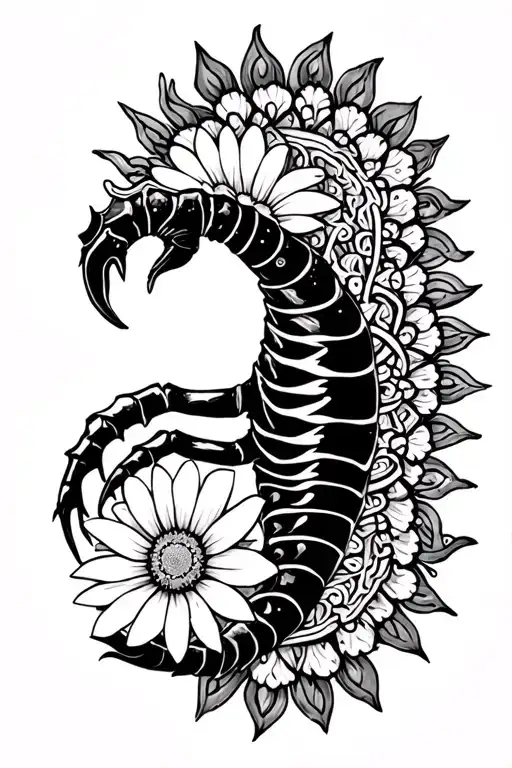 Mandala Design Featuring Scorpio Zodiac Sign And Daisy Flower Make It Manly