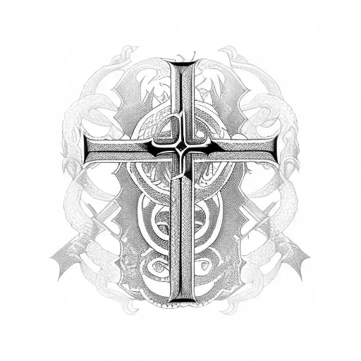 Gothic Cross With Snake And Apple