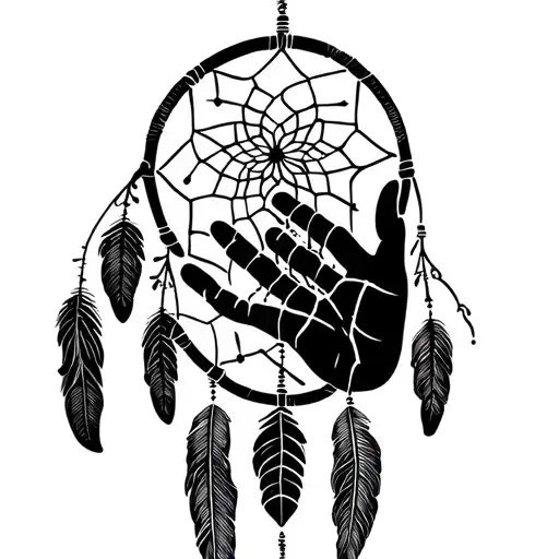 Black Handprint With Dream Catcher Entangled