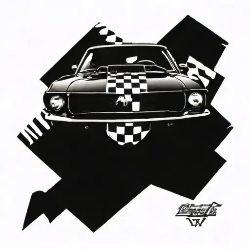 Combine Elements Of A 1969 Mustang Car And A Chequered Racing Flag And A Mph Gauge