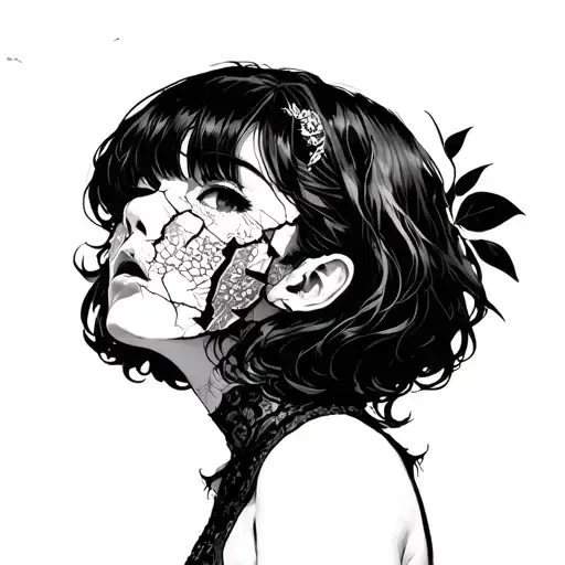 Anime Girl With Broken Porcelain Mask