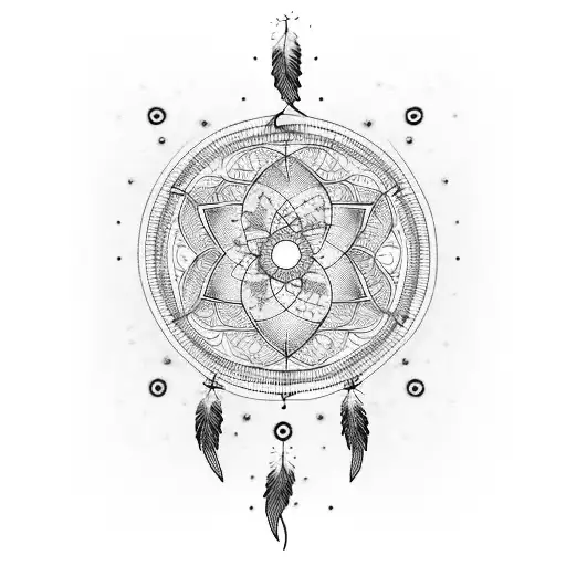 A Blackwork Tattoo Of A Dreamcatcher With Butterflies Intertwined In The Design