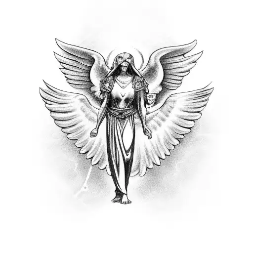 Dominant White Eye Guardian Angel With Arms Crossed Holing A Cross