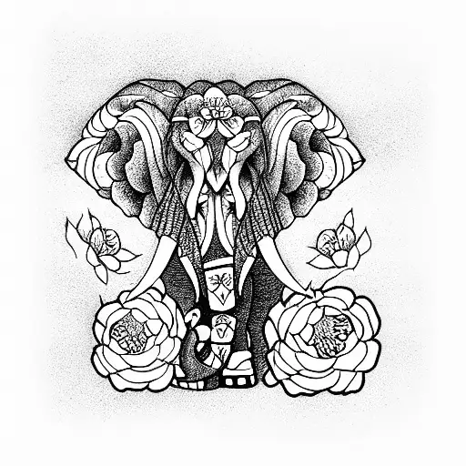 Elephant Japan With Peony