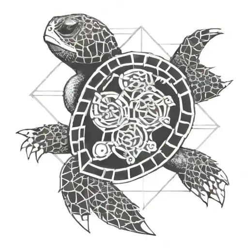 A Geometric Turtle Design Incorporating Heavy Metal Music Elements Like Guitars And Skulls