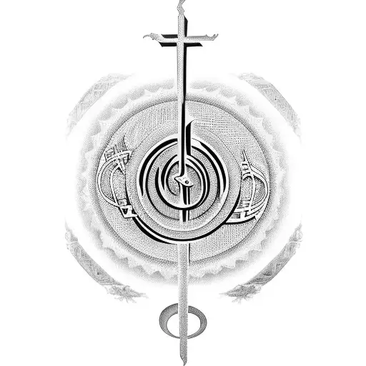 A Combination Of Musical Notes And Religious Symbols Representing The Harmony Of Gods Will