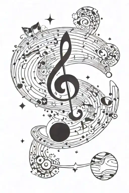 A Cosmic Music Note Floating In Space Scene Inside