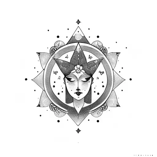 A Virgo Symbol Incorporated Into Flowers And Stars And A Womens Face