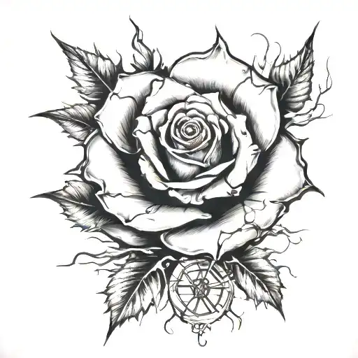 Silver Rose Tattoo Growing Around A Bullet Wound As The Rose's Thorns Grow Around A Bullet Hole