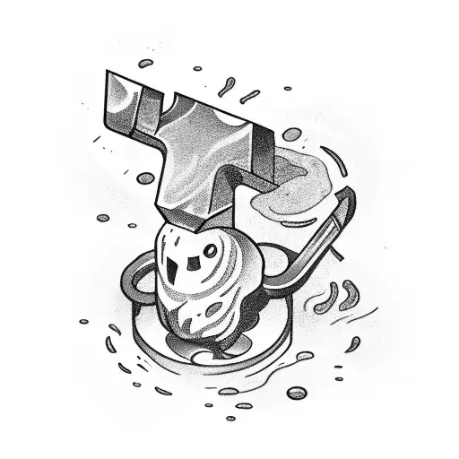 Blacksmith Striking An Anvil Surrounded By Ghost Heads Rising Up From The Water Full Back