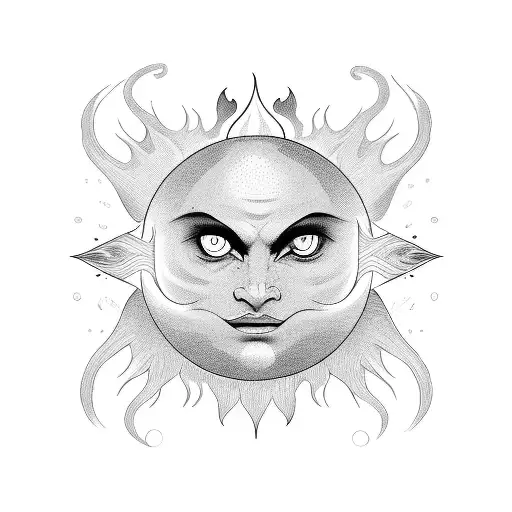 Sun With Face For Tarot Card With Long Even Flames