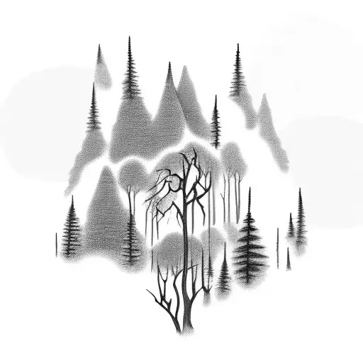 A Hauntingly Beautiful Forest At Night With Ghostly Apparitions