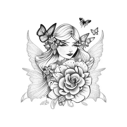 Flower Sleeve With Fairy And Butterflies