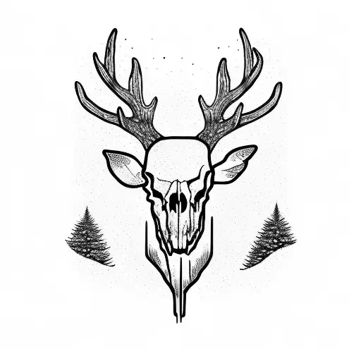 Deer Skull Surrounded By Trees